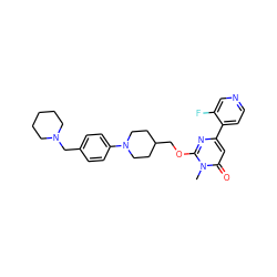 Cn1c(OCC2CCN(c3ccc(CN4CCCCC4)cc3)CC2)nc(-c2ccncc2F)cc1=O ZINC000146513865