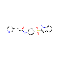 Cn1c(S(=O)(=O)c2ccc(NC(=O)/C=C/c3cccnc3)cc2)cc2ccccc21 ZINC000142240705