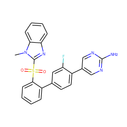Cn1c(S(=O)(=O)c2ccccc2-c2ccc(-c3cnc(N)nc3)c(F)c2)nc2ccccc21 ZINC000224701727
