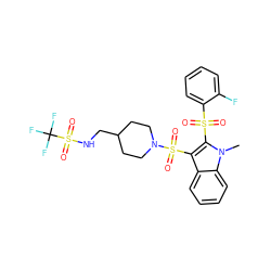 Cn1c(S(=O)(=O)c2ccccc2F)c(S(=O)(=O)N2CCC(CNS(=O)(=O)C(F)(F)F)CC2)c2ccccc21 ZINC000064526346