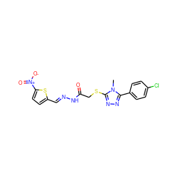 Cn1c(SCC(=O)N/N=C/c2ccc([N+](=O)[O-])s2)nnc1-c1ccc(Cl)cc1 ZINC000001831109