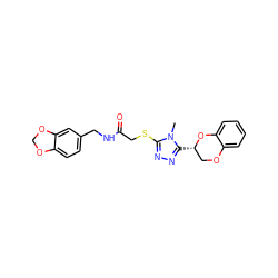 Cn1c(SCC(=O)NCc2ccc3c(c2)OCO3)nnc1[C@H]1COc2ccccc2O1 ZINC000003477848