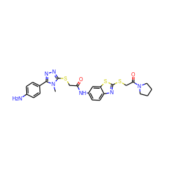 Cn1c(SCC(=O)Nc2ccc3nc(SCC(=O)N4CCCC4)sc3c2)nnc1-c1ccc(N)cc1 ZINC000008670942