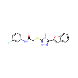 Cn1c(SCC(=O)Nc2cccc(F)c2)nnc1-c1cc2ccccc2o1 ZINC000001074888