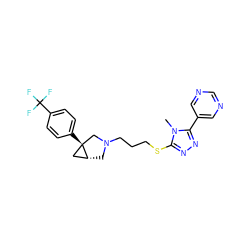 Cn1c(SCCCN2C[C@@H]3C[C@]3(c3ccc(C(F)(F)F)cc3)C2)nnc1-c1cncnc1 ZINC000036426647