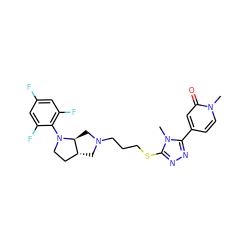 Cn1c(SCCCN2C[C@@H]3CCN(c4c(F)cc(F)cc4F)[C@H]3C2)nnc1-c1ccn(C)c(=O)c1 ZINC000653725075