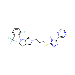 Cn1c(SCCCN2C[C@H]3CCN(c4c(F)cccc4C(F)(F)F)[C@H]3C2)nnc1-c1cnccn1 ZINC000653738965