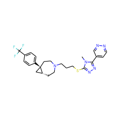 Cn1c(SCCCN2CC[C@@H]3C[C@]3(c3ccc(C(F)(F)F)cc3)CC2)nnc1-c1ccnnc1 ZINC000064548353