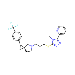 Cn1c(SCCCN2CC[C@]3(C[C@@H]3c3ccc(C(F)(F)F)cc3)C2)nnc1-c1ccccn1 ZINC001772605015