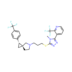 Cn1c(SCCCN2CC[C@]3(C[C@@H]3c3ccc(C(F)(F)F)cc3)C2)nnc1-c1cccnc1C(F)(F)F ZINC001772587255