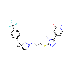 Cn1c(SCCCN2CC[C@]3(C[C@@H]3c3ccc(C(F)(F)F)cc3)C2)nnc1-c1ccn(C)c(=O)c1 ZINC001772612355