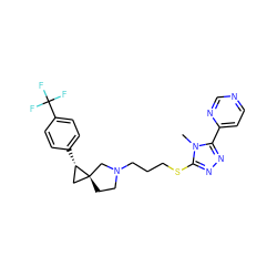 Cn1c(SCCCN2CC[C@]3(C[C@@H]3c3ccc(C(F)(F)F)cc3)C2)nnc1-c1ccncn1 ZINC001772605155