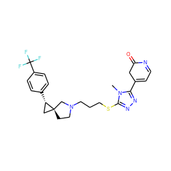 Cn1c(SCCCN2CC[C@]3(C[C@@H]3c3ccc(C(F)(F)F)cc3)C2)nnc1C1=CC=NC(=O)C1 ZINC001772615020