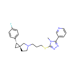 Cn1c(SCCCN2CC[C@]3(C[C@@H]3c3ccc(F)cc3)C2)nnc1-c1cccnc1 ZINC001772586894