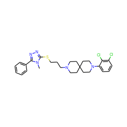 Cn1c(SCCCN2CCC3(CC2)CCN(c2cccc(Cl)c2Cl)CC3)nnc1-c1ccccc1 ZINC001772614605