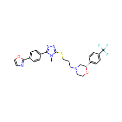 Cn1c(SCCCN2CCO[C@@H](c3ccc(C(F)(F)F)cc3)C2)nnc1-c1ccc(-c2ncco2)cc1 ZINC000653799685