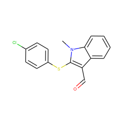 Cn1c(Sc2ccc(Cl)cc2)c(C=O)c2ccccc21 ZINC000000168704