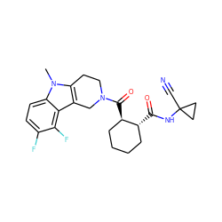 Cn1c2c(c3c(F)c(F)ccc31)CN(C(=O)[C@@H]1CCCC[C@H]1C(=O)NC1(C#N)CC1)CC2 ZINC000095554624