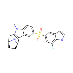 Cn1c2c(c3cc(S(=O)(=O)c4cc(F)c5[nH]ccc5c4)ccc31)[C@H]1CC[C@@H](C2)N1 ZINC000096175273