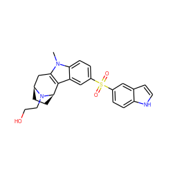 Cn1c2c(c3cc(S(=O)(=O)c4ccc5[nH]ccc5c4)ccc31)[C@H]1CC[C@@H](C2)N1CCO ZINC000096175300