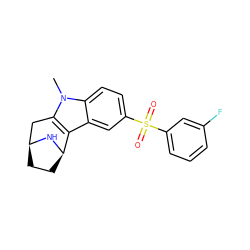 Cn1c2c(c3cc(S(=O)(=O)c4cccc(F)c4)ccc31)[C@H]1CC[C@@H](C2)N1 ZINC000073198006