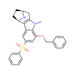 Cn1c2c(c3cc(S(=O)(=O)c4ccccc4)cc(OCc4ccccc4)c31)[C@H]1CC[C@@H](C2)N1 ZINC000096175210