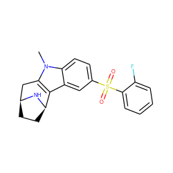 Cn1c2c(c3cc(S(=O)(=O)c4ccccc4F)ccc31)[C@H]1CC[C@@H](C2)N1 ZINC000073198004