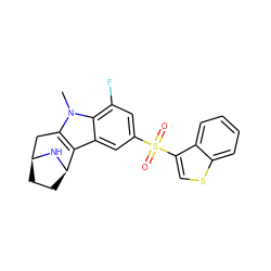 Cn1c2c(c3cc(S(=O)(=O)c4csc5ccccc45)cc(F)c31)[C@H]1CC[C@@H](C2)N1 ZINC000096175301