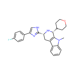 Cn1c2c(c3ccccc31)C[C@H](c1nc(-c3ccc(F)cc3)c[nH]1)N[C@@H]2C1CCOCC1 ZINC000140337831