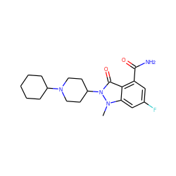 Cn1c2cc(F)cc(C(N)=O)c2c(=O)n1C1CCN(C2CCCCC2)CC1 ZINC000146732717