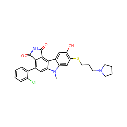 Cn1c2cc(SCCCN3CCCC3)c(O)cc2c2c3c(c(-c4ccccc4Cl)cc21)C(=O)NC3=O ZINC000029126892