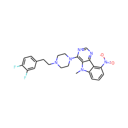 Cn1c2cccc([N+](=O)[O-])c2c2ncnc(N3CCN(CCc4ccc(F)c(F)c4)CC3)c21 ZINC000013559664