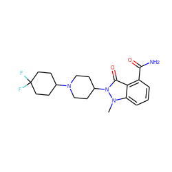 Cn1c2cccc(C(N)=O)c2c(=O)n1C1CCN(C2CCC(F)(F)CC2)CC1 ZINC000146740069