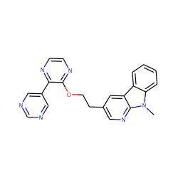 Cn1c2ccccc2c2cc(CCOc3nccnc3-c3cncnc3)cnc21 ZINC000169337408