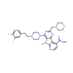 Cn1c2nccc(C(N)=O)c2c2nc(CN3CCOCC3)nc(N3CCN(CCc4ccc(F)c(F)c4)CC3)c21 ZINC000028764700