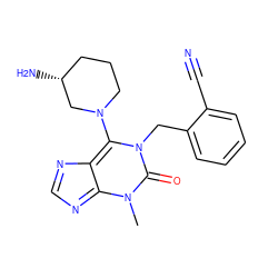 Cn1c2ncnc-2c(N2CCC[C@@H](N)C2)n(Cc2ccccc2C#N)c1=O ZINC000169710336