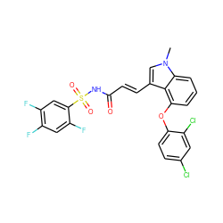 Cn1cc(/C=C/C(=O)NS(=O)(=O)c2cc(F)c(F)cc2F)c2c(Oc3ccc(Cl)cc3Cl)cccc21 ZINC000044430693