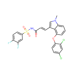 Cn1cc(/C=C/C(=O)NS(=O)(=O)c2ccc(F)c(F)c2)c2c(Oc3ccc(Cl)cc3Cl)cccc21 ZINC000044361386