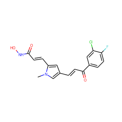 Cn1cc(/C=C/C(=O)c2ccc(F)c(Cl)c2)cc1/C=C/C(=O)NO ZINC000040861026