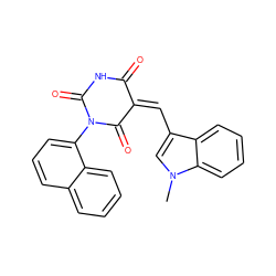 Cn1cc(/C=C2/C(=O)NC(=O)N(c3cccc4ccccc34)C2=O)c2ccccc21 ZINC000029127489