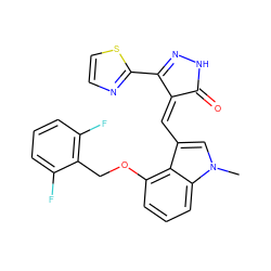 Cn1cc(/C=C2\C(=O)NN=C2c2nccs2)c2c(OCc3c(F)cccc3F)cccc21 ZINC000073167021