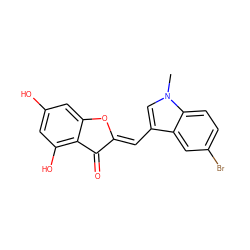 Cn1cc(/C=C2\Oc3cc(O)cc(O)c3C2=O)c2cc(Br)ccc21 ZINC000116149514