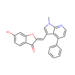 Cn1cc(/C=C2\Oc3cc(O)ccc3C2=O)c2c(-c3ccccc3)ccnc21 ZINC000049071800