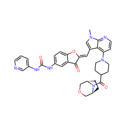 Cn1cc(/C=C2\Oc3ccc(NC(=O)Nc4cccnc4)cc3C2=O)c2c(N3CCC(C(=O)N4[C@H]5CC[C@H]4COC5)CC3)ccnc21 ZINC000100102263