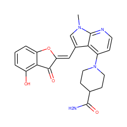 Cn1cc(/C=C2\Oc3cccc(O)c3C2=O)c2c(N3CCC(C(N)=O)CC3)ccnc21 ZINC000049072857