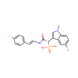 Cn1cc([C@@H](C(=O)N/C=C/c2ccc(F)cc2)P(=O)(O)O)c2cc(Cl)ccc21 ZINC000028604318