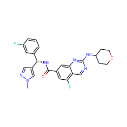 Cn1cc([C@@H](NC(=O)c2cc(F)c3cnc(NC4CCOCC4)nc3c2)c2cccc(F)c2)cn1 ZINC000150245667