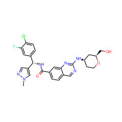 Cn1cc([C@@H](NC(=O)c2ccc3cnc(N[C@@H]4CCO[C@H](CO)C4)nc3c2)c2ccc(Cl)c(F)c2)cn1 ZINC000205150678