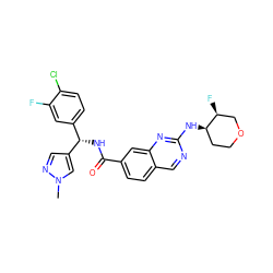 Cn1cc([C@@H](NC(=O)c2ccc3cnc(N[C@@H]4CCOC[C@@H]4F)nc3c2)c2ccc(Cl)c(F)c2)cn1 ZINC000207542559