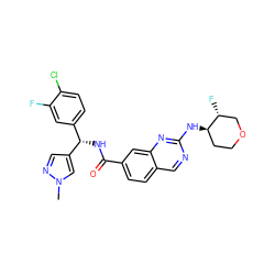 Cn1cc([C@@H](NC(=O)c2ccc3cnc(N[C@@H]4CCOC[C@H]4F)nc3c2)c2ccc(Cl)c(F)c2)cn1 ZINC000207542684